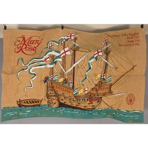 Vtg Vista English linen cotton tea towel, The Mary Rose King Henry VIII Flagship
